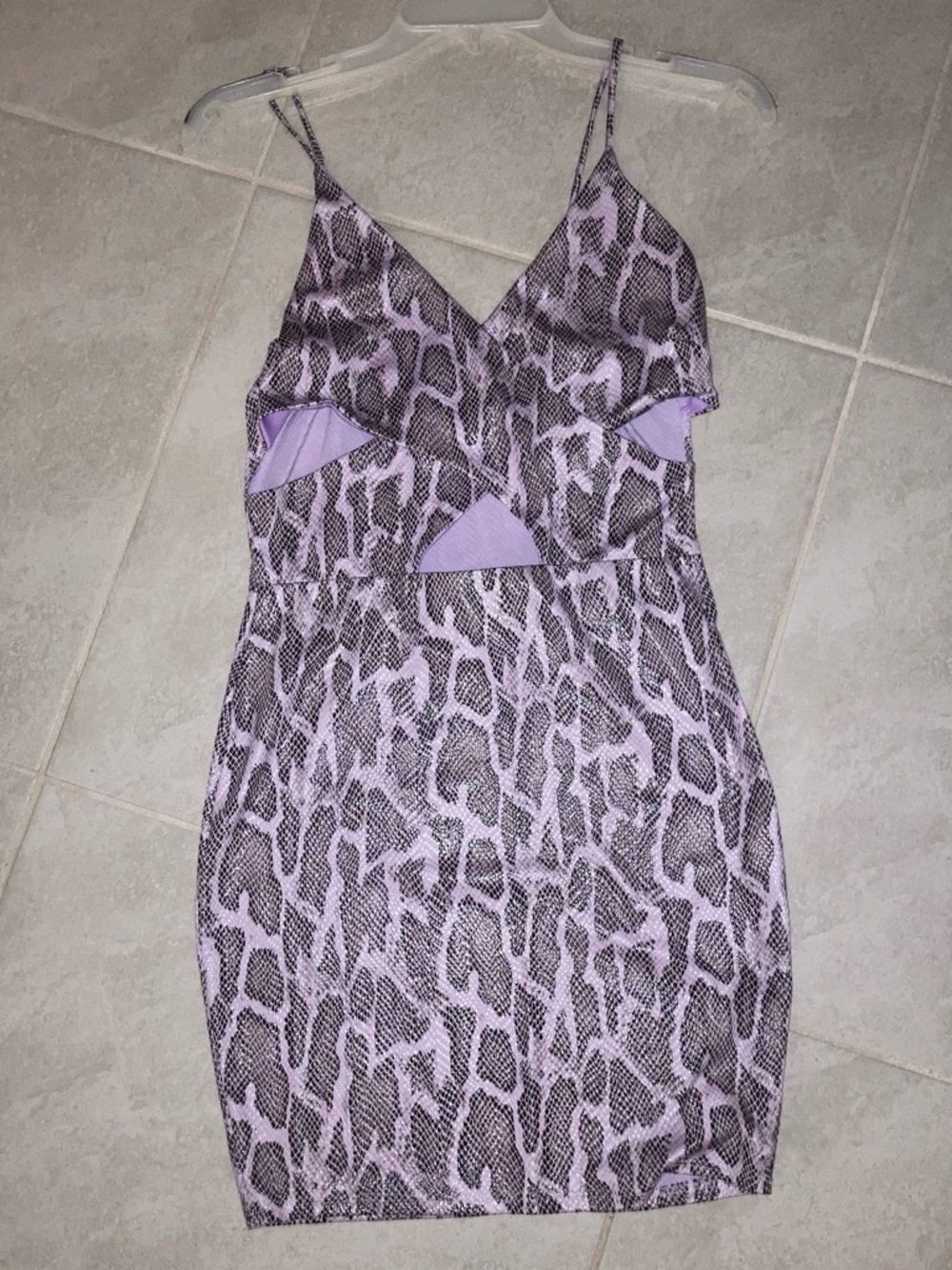 Fashion Nova Lilac Snake-Print Cutout Spaghetti-Strap Mini Dress